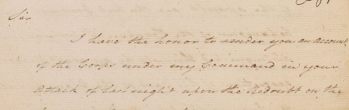 Copy of Alexander Hamilton’s letter to Marquis de Lafayette describing his actions at the Battle of Yorktown, October 15, 1781