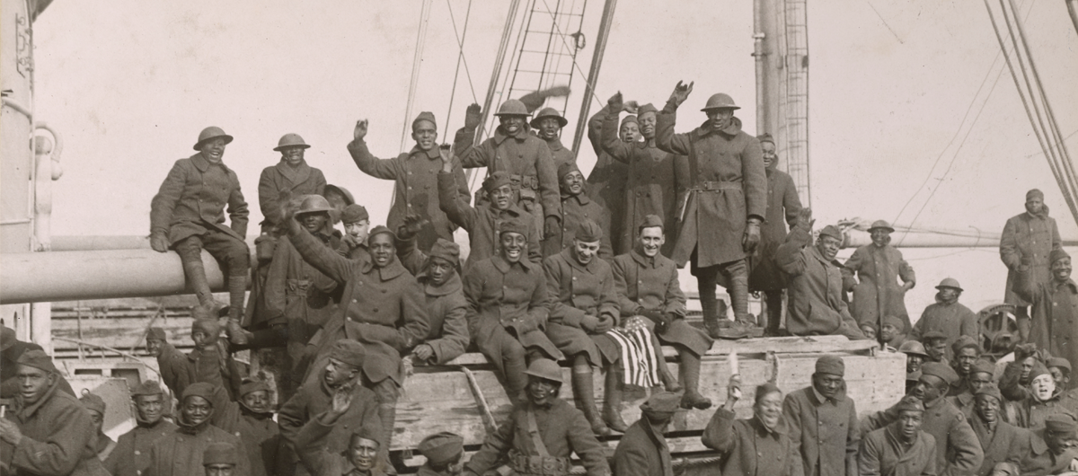 Photograph of famous african american soldiers returning home during World War I