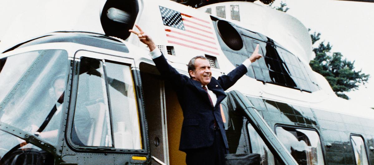 President Nixon departing White House