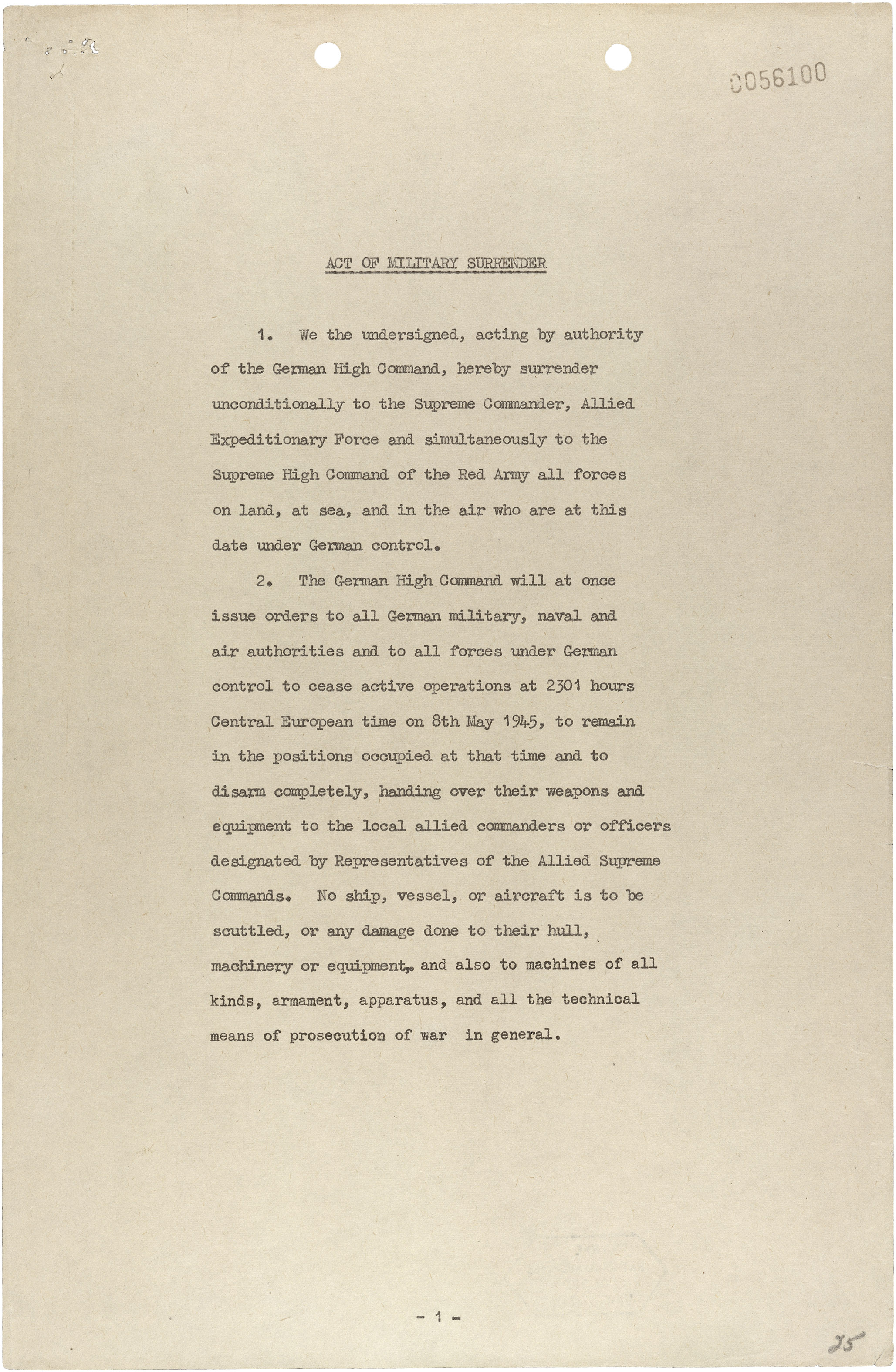 Act of Military Surrender, May 8, 1945