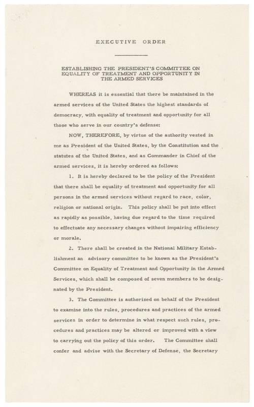 Page 1 of Executive Order 9981