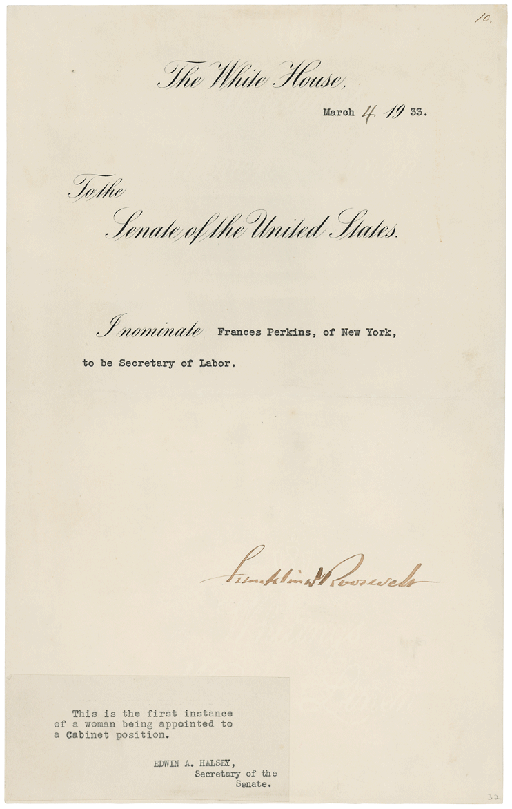 Nomination document for Frances Perkins