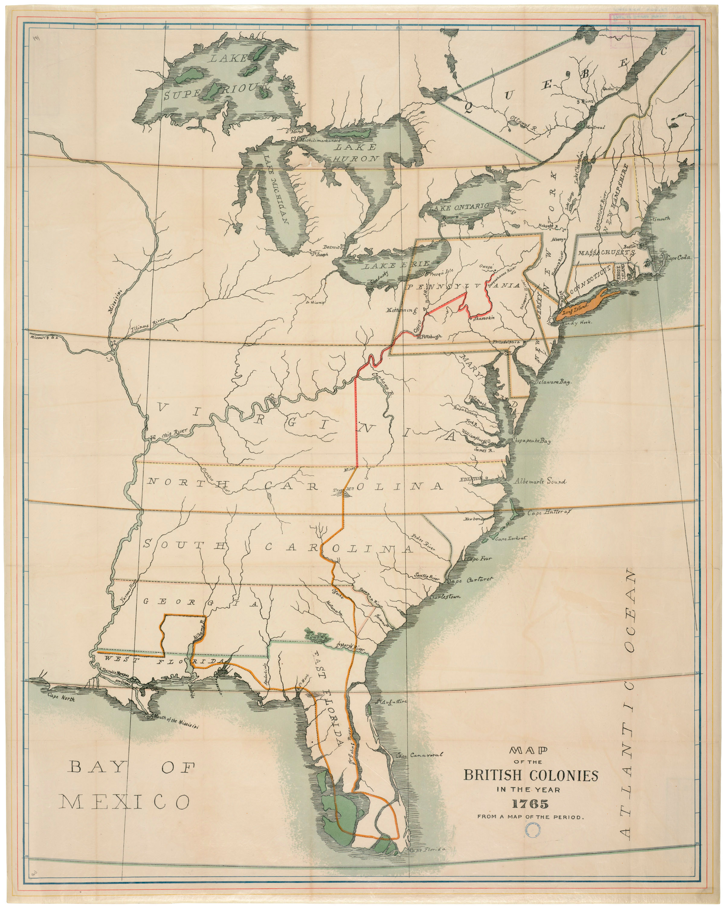 Map of British Colonies in 1765