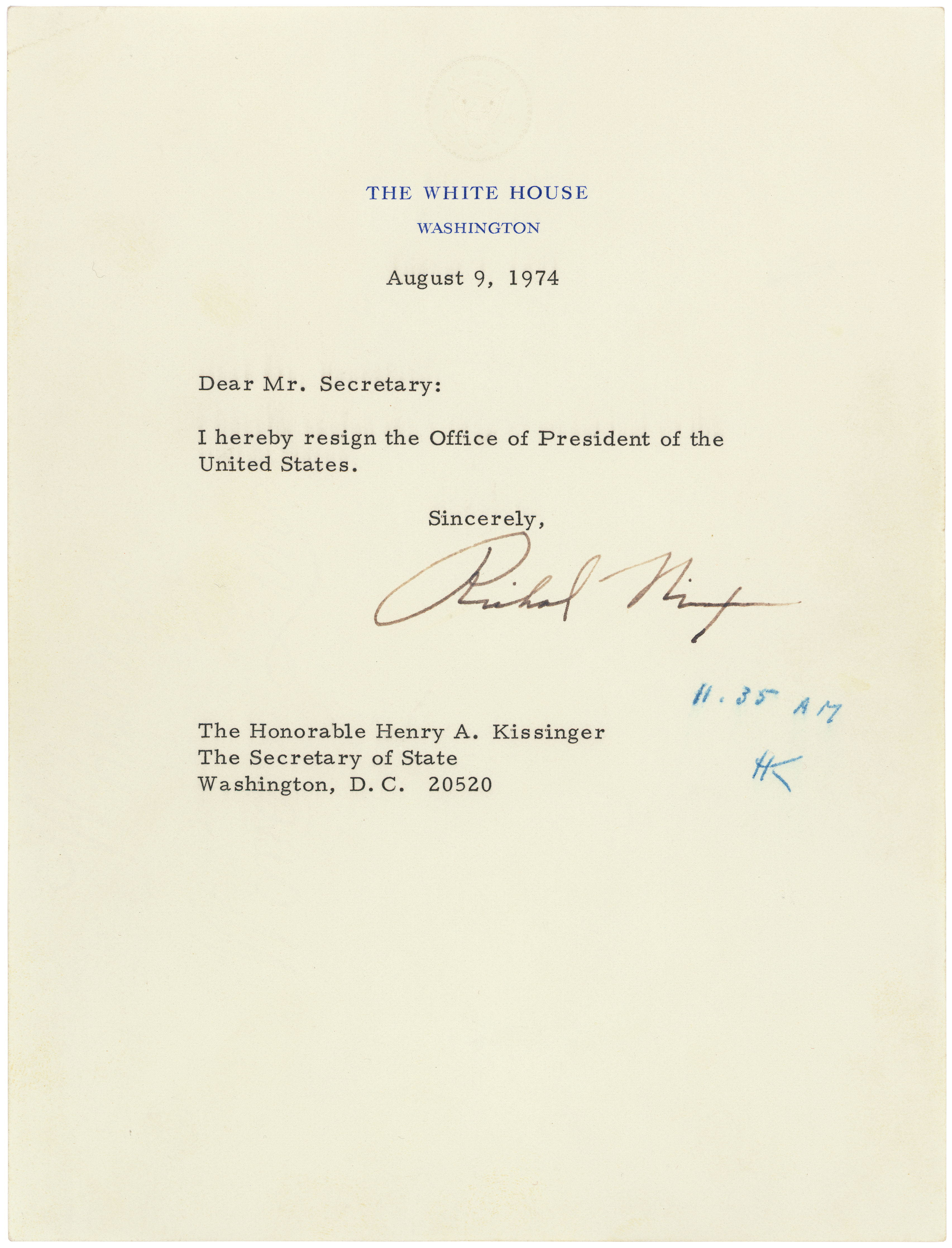 President Nixon Resignation Letter