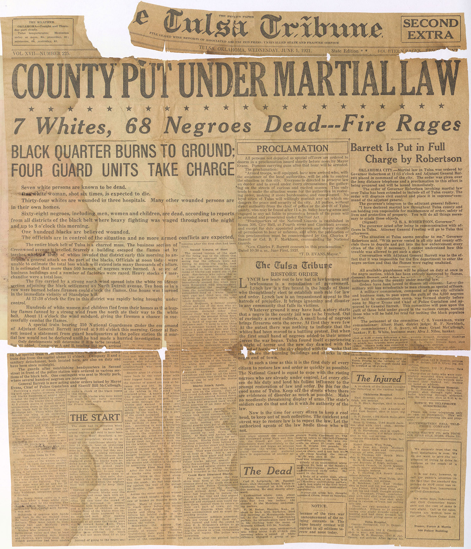 Front page of the Tulsa Tribune, June 1, 1921