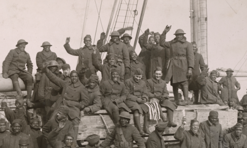 Photograph of famous african american soldiers returning home during World War I