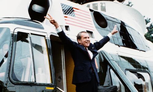 President Nixon departing White House